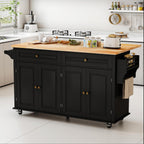 67 Kitchen Island Cart with Drop Leaf Breakfast Bar, Rolling Mobile Kitchen Island Table on Wheels with Storage Cabinet, Drawer, Spice/Towel Rack, Black