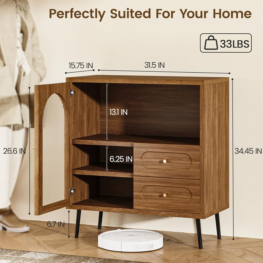 Wood Sideboard Cabinet - Slim Side Board Buffet Cabinet with Storage, Small A...