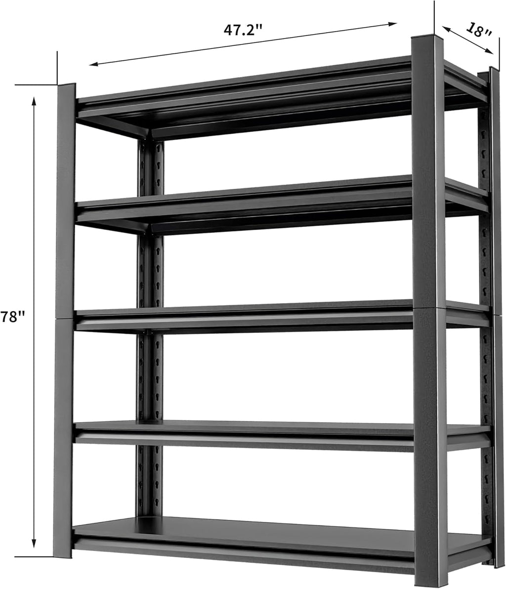 Garage Shelving Heavy Duty, 5 Tier Metal Storage Shelf Unit for Industrial and Utility Use - Durable Metal Shelf Organizer, Garage Storage Shelf 18" D x48 W x78 H（2 Pieces）