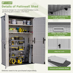 Patiowell 50 cu.ft Plastic Outdoor Storage Shed, Lockable Waterproof Resin Storage Cabinet Vertical Storage Shed for Garden Tools, Garbage Cans, Pool Supplies, White(Not Include Shelves)