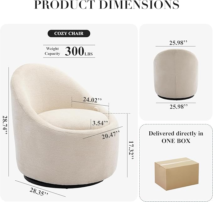 COLAMY Swivel Accent Chair Set of 2, 360° Swivel Round Chair with Hidden Storage, Modern Small Barrel Armchair for Living Room/Bedroom, Beige