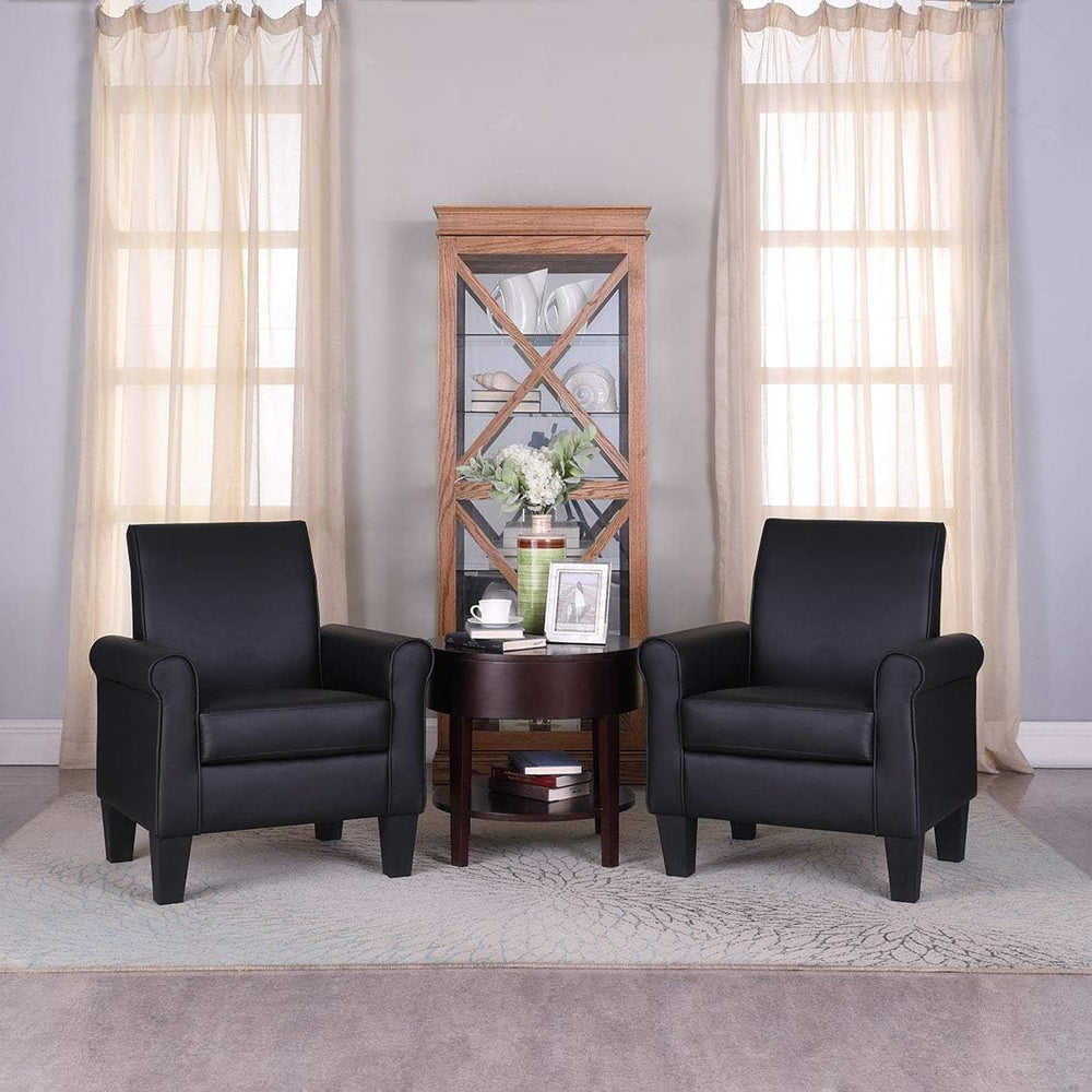 Faux Leather Accent Chair Set of 2, Mid Century Modern Living Room Chair, Uph...
