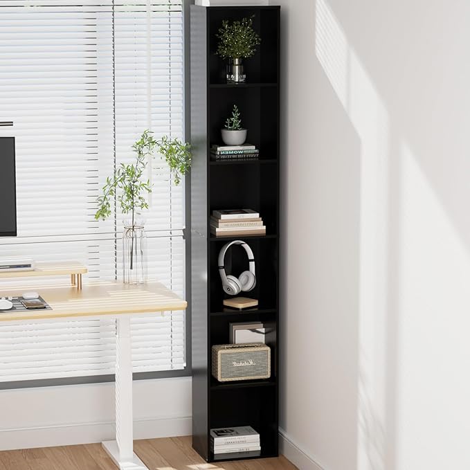 Tall Narrow Bookshelf 6-Tier Bookcase,70.5" Skinny Thin Corner Shelf Sli...