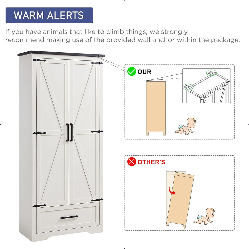 JXQTLINGMU Farmhouse Kitchen Pantry Cabinet - 72" Tall Wood Kitchen Stor...