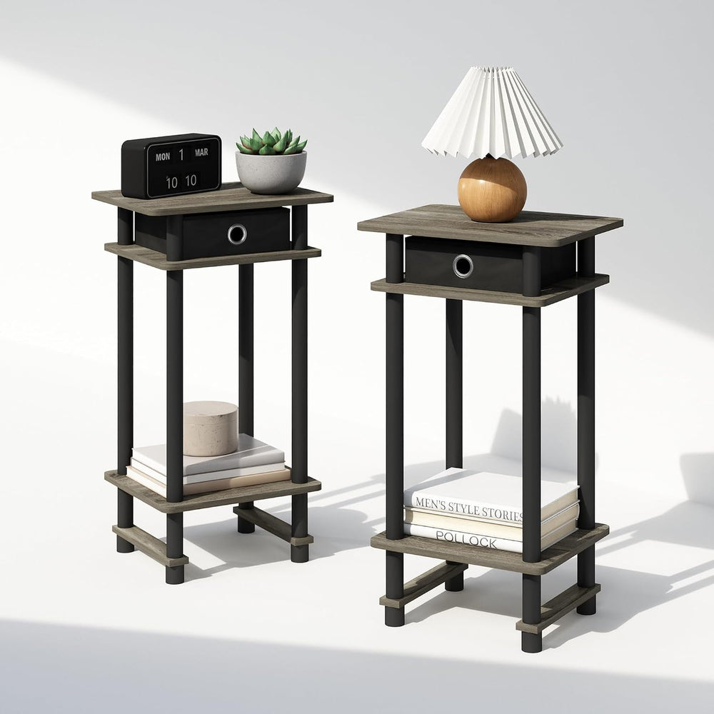 Furinno Turn-N-Tube Tall Nightstand with Bin, 2-Pack, Plastic Poles, French O...