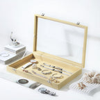 Coward Jewelry Organizer Box, Yellow Linen Blank Display Tray Case with Lid for Storage Necklaces Bracelets Rings Beads and Jewelry Accessories