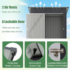 Goplus 5 x 3 FT Outdoor Storage Shed, Galvanized Metal Tool House w/Sloped Roof, 2 Vents, Lockable Door, Waterproof & Windproof Utility Tool Organizer for Garden, Backyard, Lawn, Patio, Gray