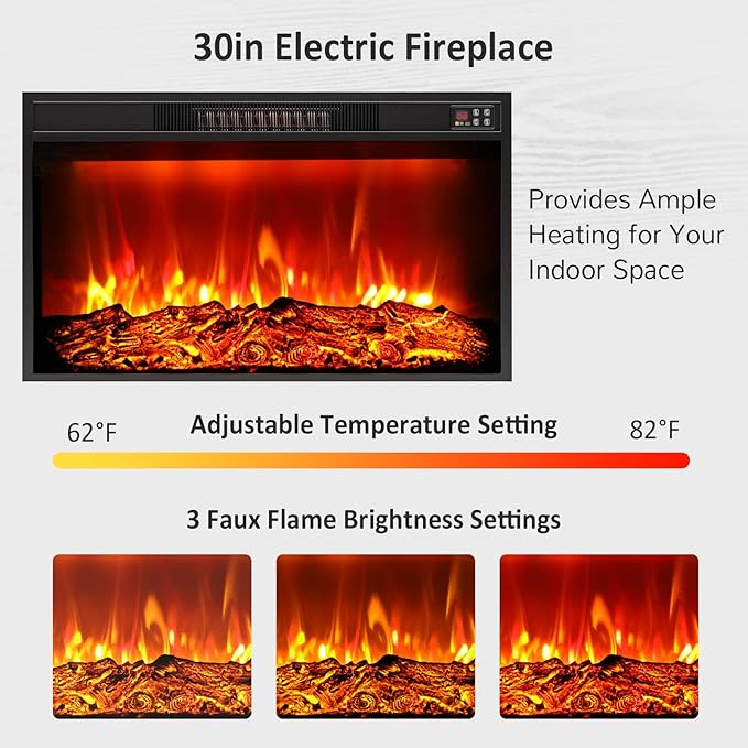 Naice 104" Fireplace TV Stand, Electric Fireplace Mantel with Large Cabinets Tempered Glass Doors, LED Light & Power Outlet, Media Entertainment Center with 30" Insert Heater for Living Room, Brown