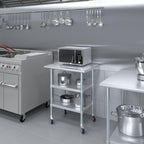 AmGood Stainless Steel Work Table with 2 Shelves and Casters | Metal Utility Table On Wheels (Stainless Steel Work Table with 2 Shelves + Casters, 30" Long x 24" Deep)