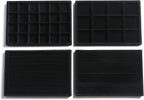 Frebeauty Stackable Velvet Jewelry Organizer Trays for Drawers Inserts Jewelry Storage Tray Display Case Stud Earrings Bracelets Necklace Rings Accessories Trays for Women Girl(Set of 4)(Black).
