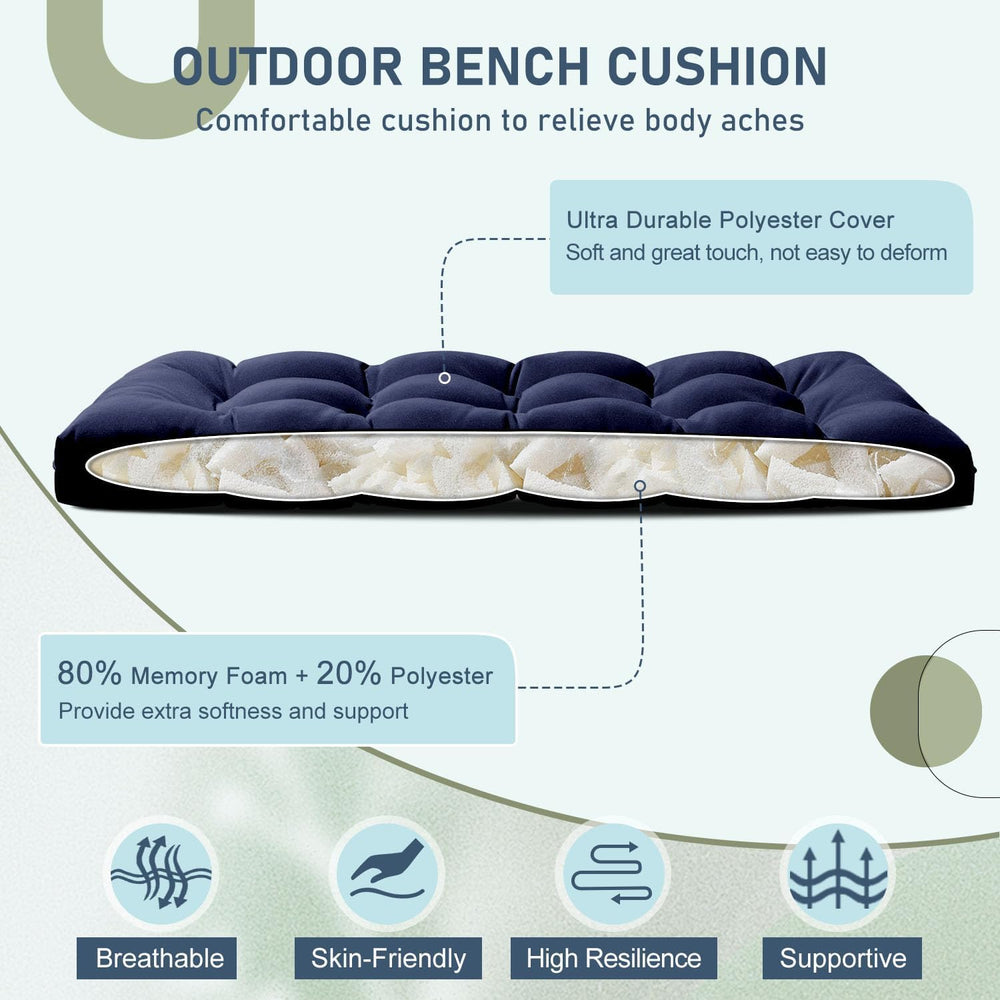 downluxe Outdoor Bench Cushion for Patio Furniture, Water Resistant Tufted Ov...
