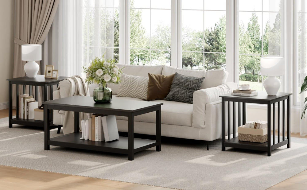 Treocho Large End Tables Living Room Set of 2 with Storage Shelf