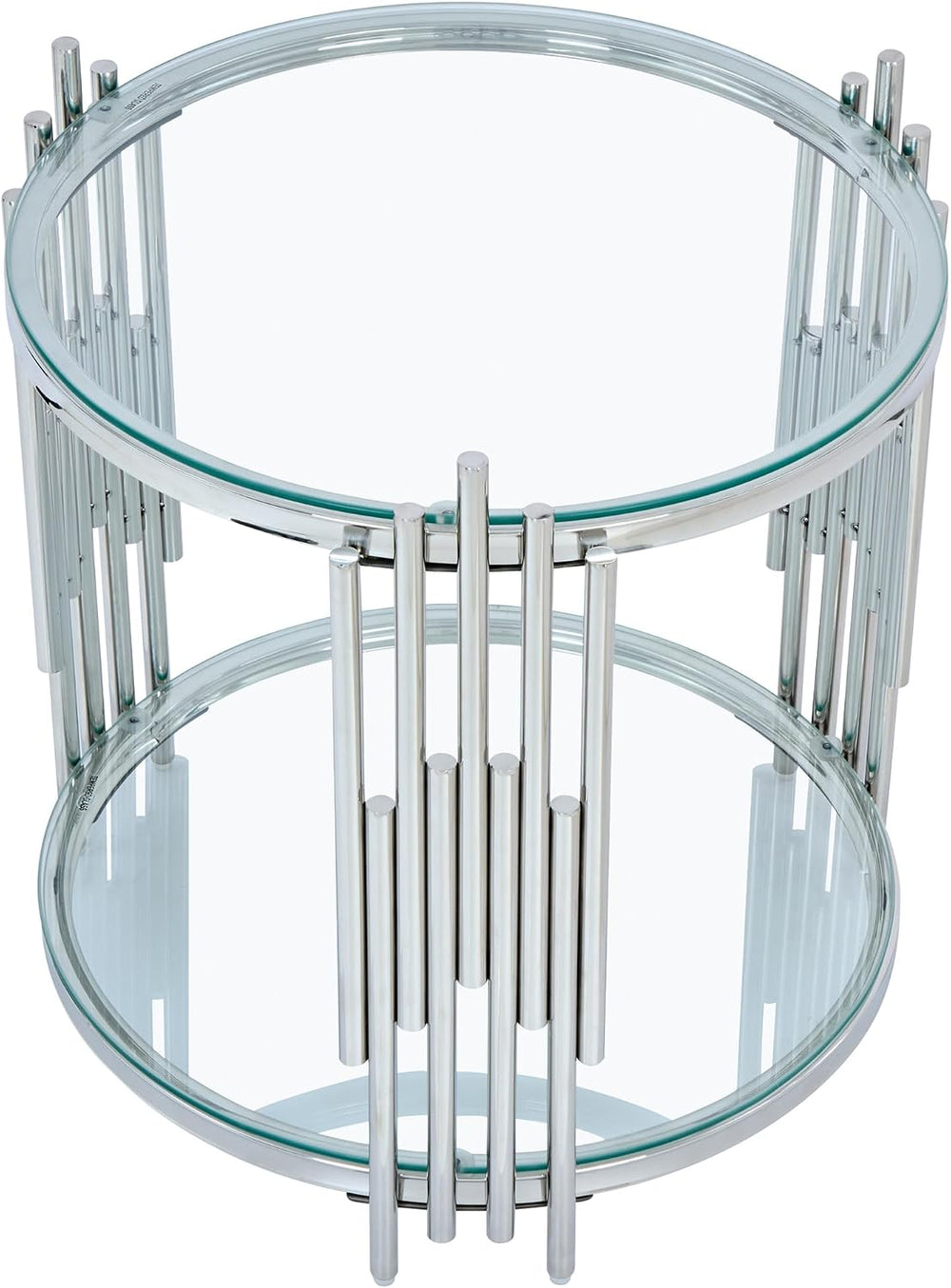 Modern Glass End Table, 19.69" Round Sofa Side Table with Silver Stainle...