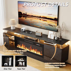 70" Fireplace TV Stand for TVs up to 80 Inches with 36'' Electric Fireplace & Remote, Modern Entertainment Center with LED Light,Woodeen TV Console for Living Room, 8 Acrylic Posts, Black