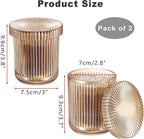 2 Pack Glass Qtip Holder with Lid, Qtip Dispenser Bathroom Storage Jars- Glass Apothecary Jars for Cotton Ball, Swab, Pads, Floss Picks, Bathroom Accessories Organization and Vanity Organizer (Amber)