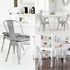 Devoko Metal Indoor-Outdoor Chairs Distressed Style Kitchen Dining Chairs Stackable Side Chair with Back Set of 4 (Silver)
