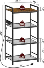 MAHANCRIS Bakers Rack with Power Outlet, Microwave Stand with Hooks, Multifunctional Storage Rack, Coffee Bar with Enclosure, Kitchen Storage Shelf, for Kitchen, Dining Room, Rustic Brown BRHR40E01N1