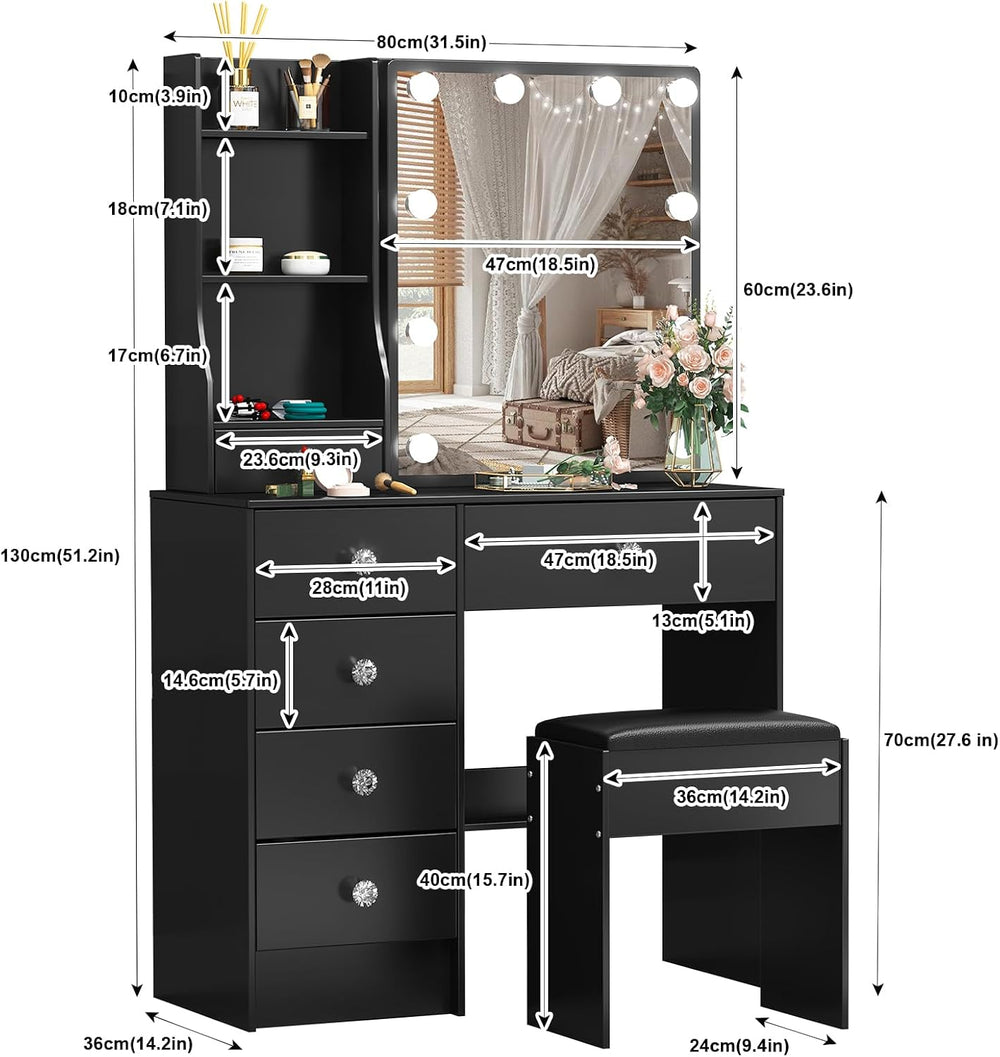 Umeiga Black Vanity Desk with Sliding Mirror and Lights, Small Makeup Vanity ...