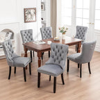 Velvet Dining Chairs Set of 6,Upholstered Dining Chairs with Ring Pull Trim and Button Back,Modern Seating for Kitchen, Bedroom & Living Room(Grey)