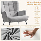 Furniliving Nursery Rocking Chair Modern Armchair Upholstered Glider Rocking Chair Nursery Chair Reading Chair with High Backrest Solid Wood Base for Bedroom, Living Room, Grey, Waterproof Velvet