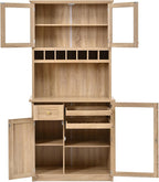 Farmhouse Tall Kitchen Pantry Storage Cabinet with Hunch, Freestanding Buffet Cabinet with Wine Rack and Adjustable Shelves for Kitchen, Dining Room (Natural)