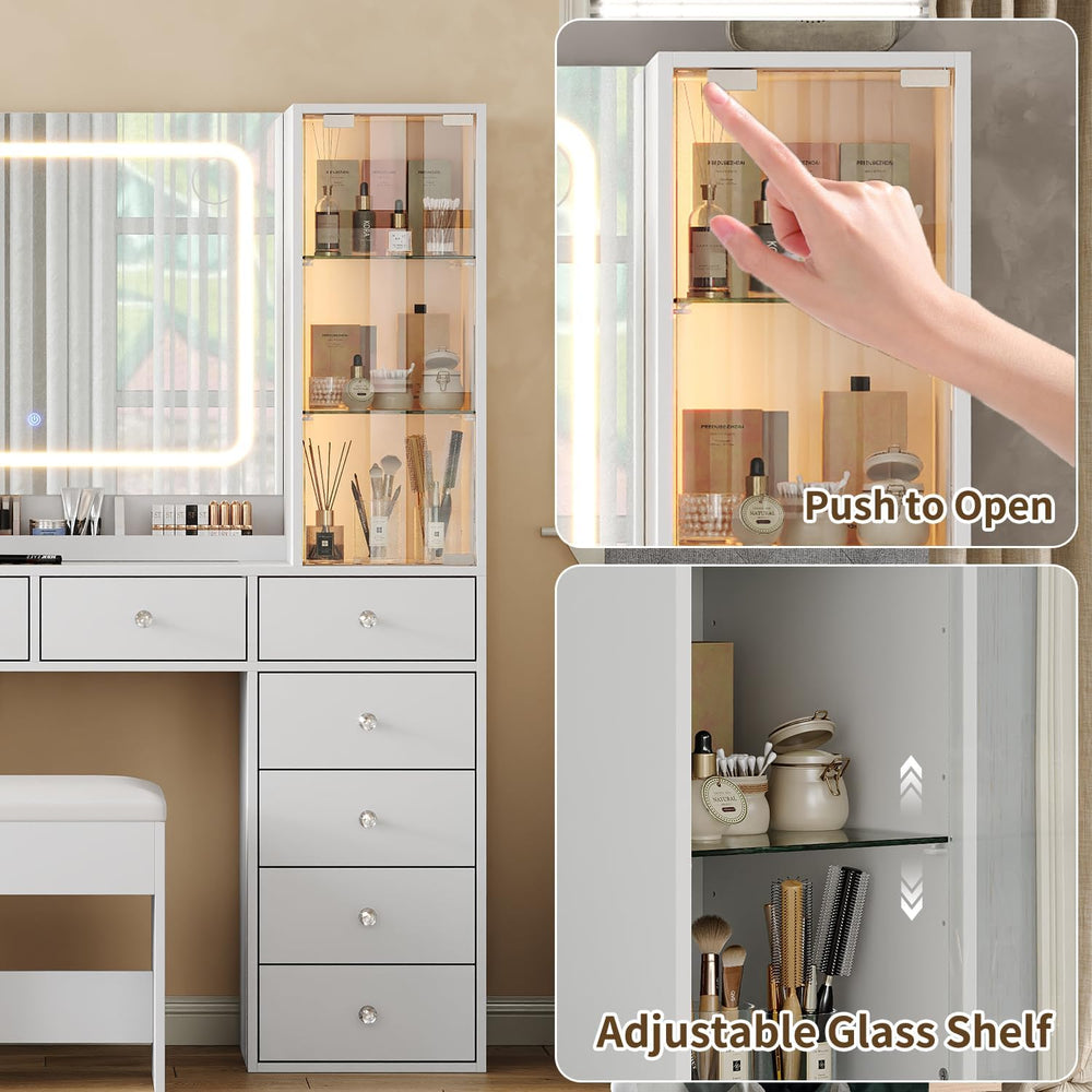 Yanosaku Vanity with 12 Drawers & 2 RBG Lights Cabinets, Makeup Vanity wi...
