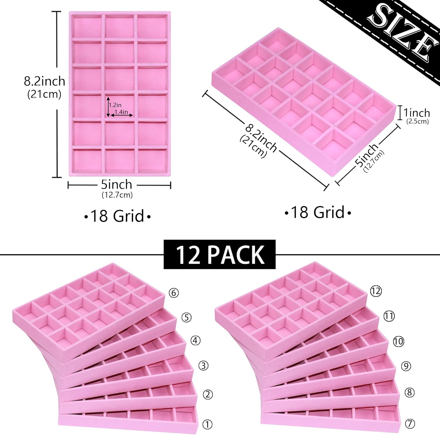 12 Pack Earring Organizer Stackable Jewelry Drawer Tray Removable Jewelry Display Tray Organizer for Necklace Earring Drawer Insert 216 Grids