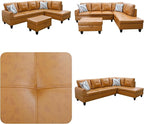 Sectional Couches for Living Room with Movable Chaise & Storage Ottoman - 97.5" Leather L Shaped Couches for Living Room Apartment, 4 Seat Home Furniture Modular Sectional Sofas, Orange