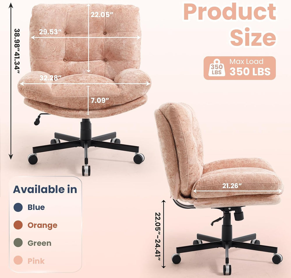 Wide Plush Comfy Criss Cross Rolling Office Desk Chair for Women Pink | 7.09&...