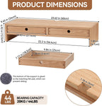 KIRIGEN Wood Monitor Stand with 2 Drawers - Computer Arm Riser Desk Storage Organizer,Speaker TV Laptop Printer Stand with Pen Slot and Cable Management,2-Tier Desktop Shelf NA-2PMJ
