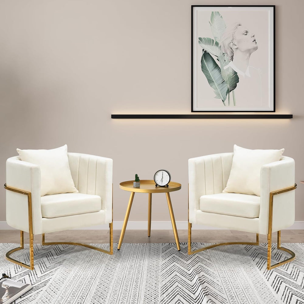 Velvet Accent Chairs Set of 2, Mid Century Modern Upholstered Barrel Armchair...