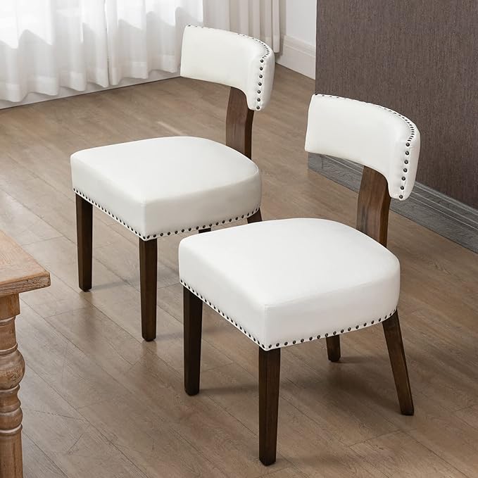 Upholstered Wooden Farmhouse Dining Chairs Set of 6, Mid-Century Modern Fabri...