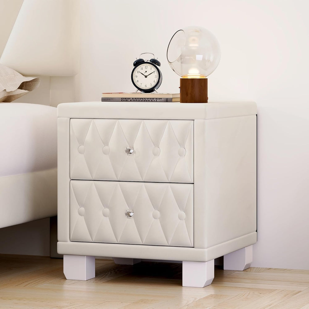 Elegant Velvet Nightstand with 2 Drawers and Crystal Handle, Storage Bedside ...
