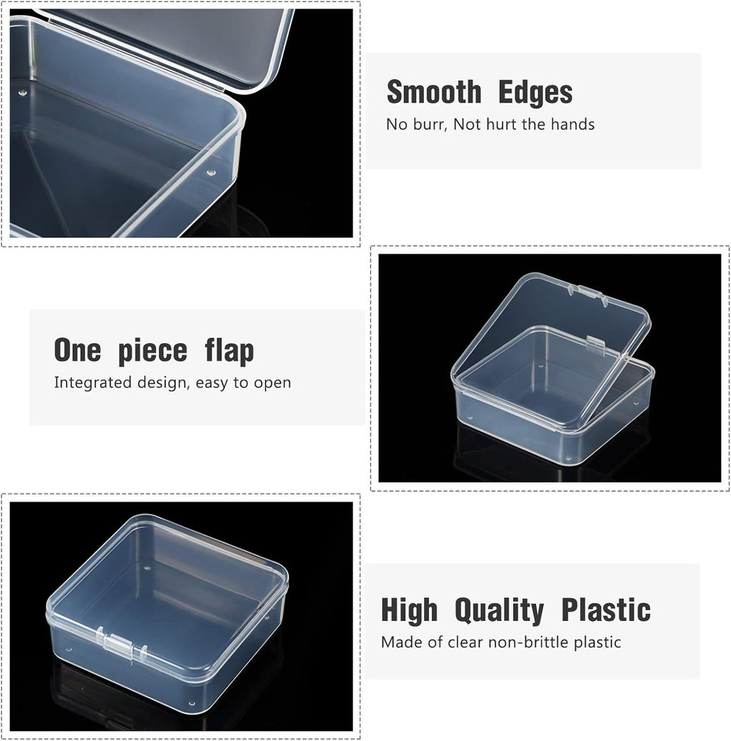 48 Packs Clear Small Plastic Containers Transparent Storage Box with Hinged Lid for Small Items Crafts Jewelry (2.9 x 2.9 x 1 Inches)