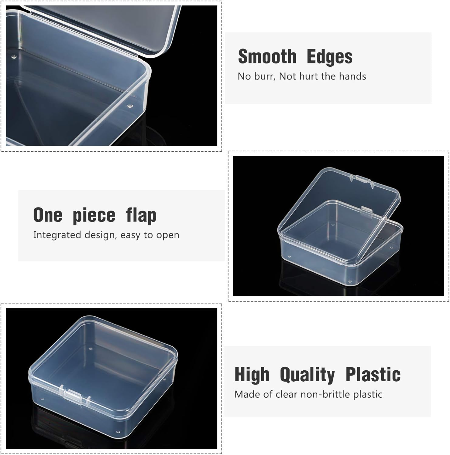 48 Packs Clear Small Plastic Containers Transparent Storage Box with Hinged Lid for Small Items Crafts Jewelry (2.9 x 2.9 x 1 Inches)