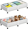 Wisuce Bamboo Under Bed Storage Containers- Underbed Organizer with Wheels with Large Dust Bag,Sturdy Wood Rolling Under the Bed Shoe Storage Organizer Drawer 2 Packs (White, Long)