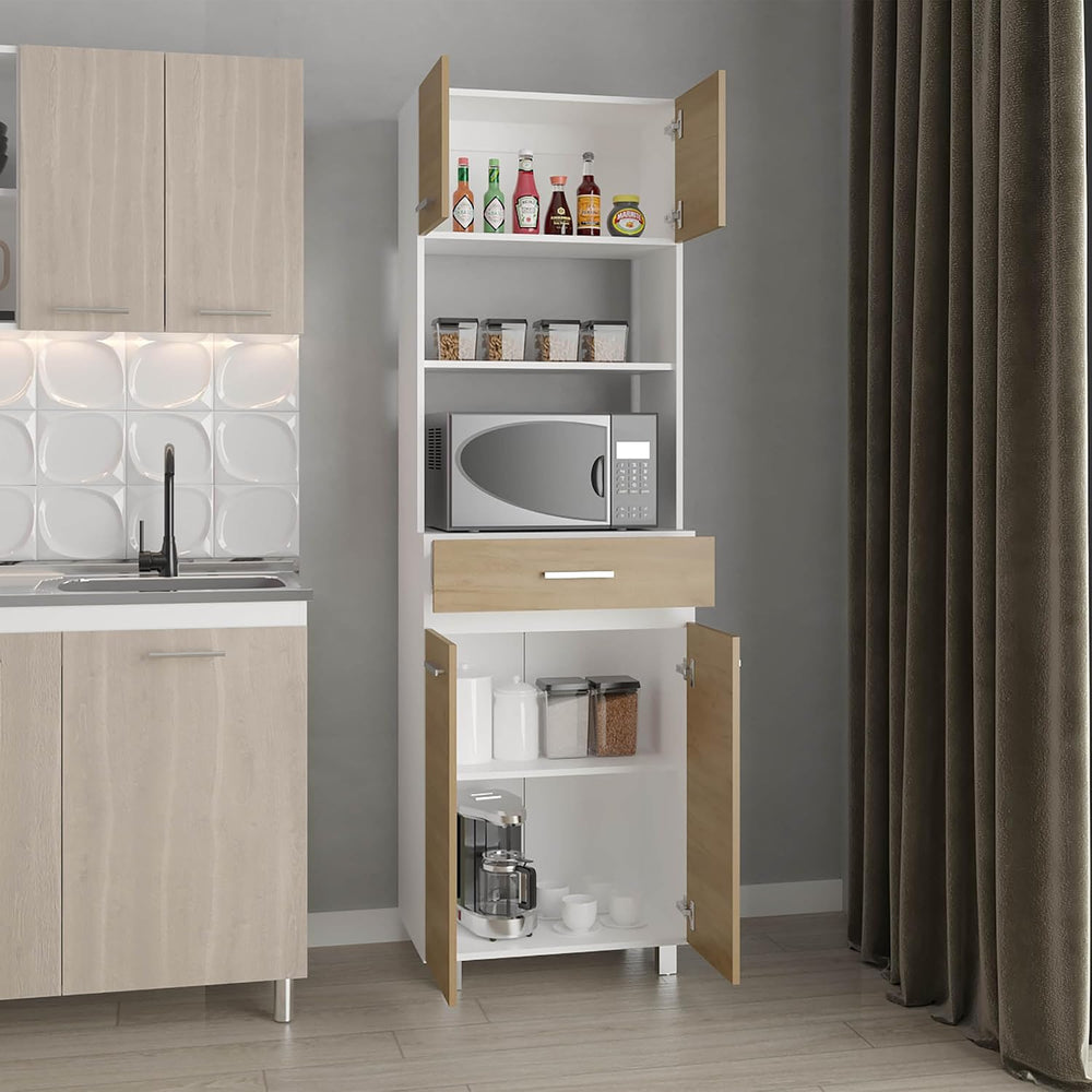 Kitchen Pantry with 4 Doors 1 Drawer 4 Shelves Natural Oak White | Tall slend...