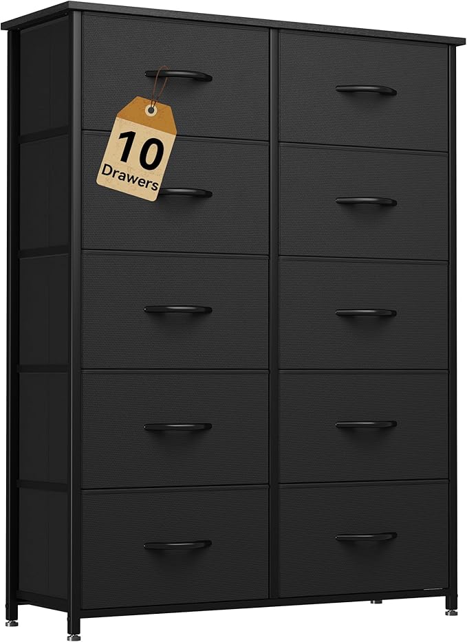 DWVO 10 Drawers Dresser, Fabric Dresser, Fabric Storage Tower, Organizer Unit for Living Room, Hallway, Closets