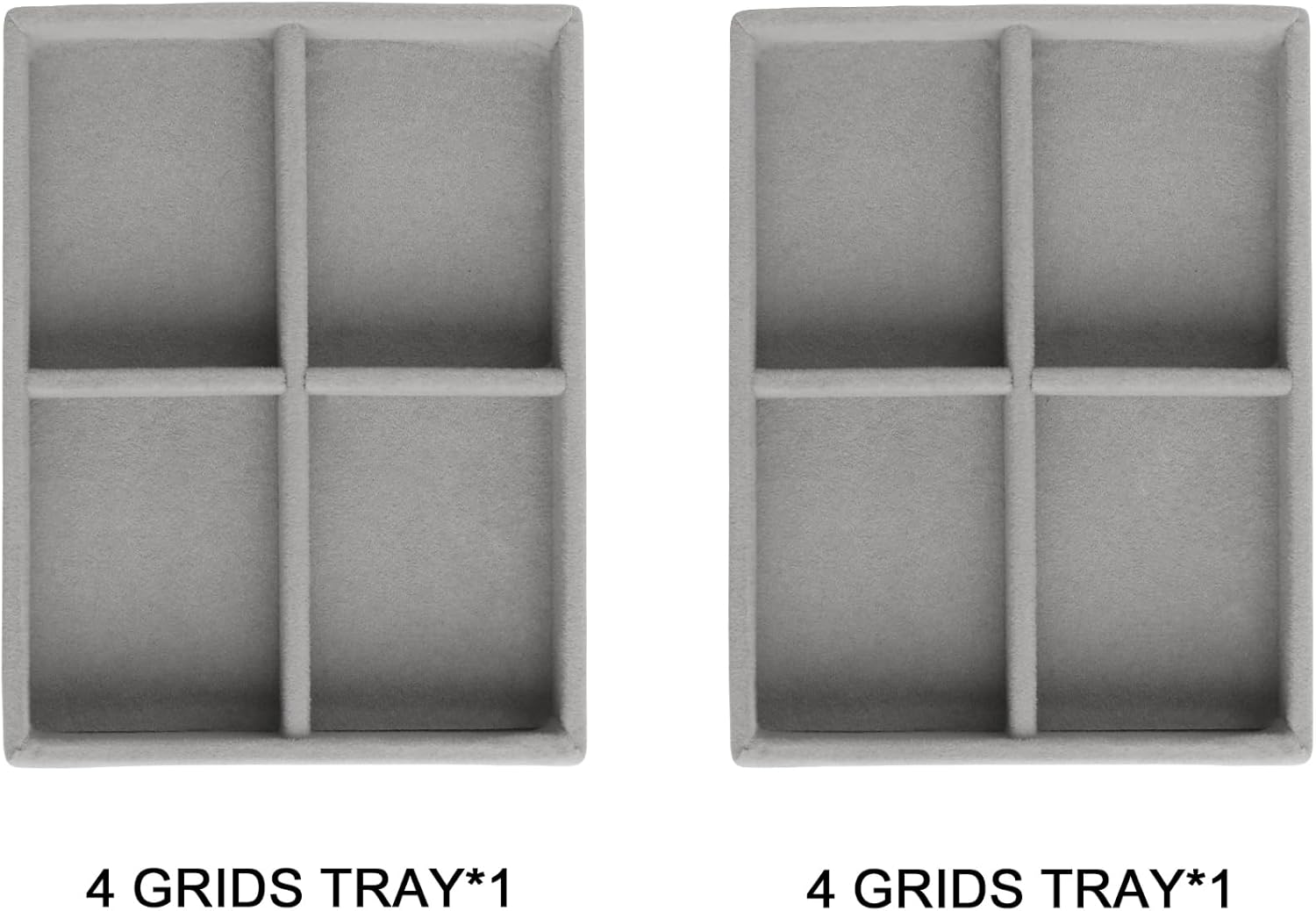 Frebeauty Small Jewelry Tray Set,Stackable Velvet Jewelry Organizer Tray,Mini Jewelry Drawer Organizer,Drawer Inserts,4.92 x 3.74 x 0.9 Inches,4 Grid Earring Organizer for Women(Set 2,Grey)