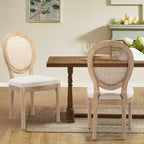 Rattan Back Upholstered Dining Chairs Set of 2 French Country Oval Kitchen Side Chairs with Wood Legs for Dining Room, Kitchen, Restaurant(Beige-Rattan)