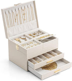 Vlando 4 Layers Jewelry Box - Women Jewelry Box with Retractable Tray - Jewelry Organizer with Drawer for Necklaces, Rings, Bracelets, Earrings, Gift for Couples Mom Girls - Could White
