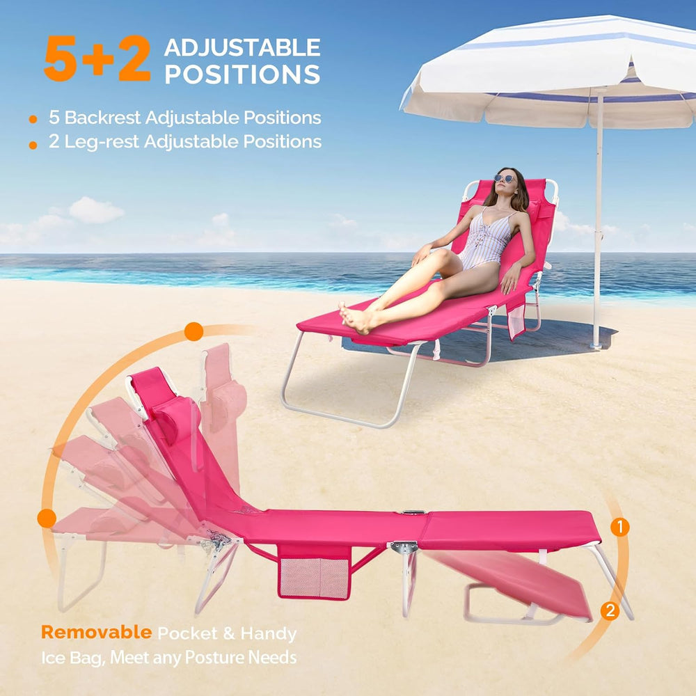 VINGLI Tanning Chair, Beach Lounge Chair with Face Hole, Lounge Chair Outdoor...
