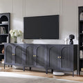 Modern TV Stands for 80 Inch TVs, 92.63" W Wood Entertainment Center w/Adjustable Shelves, Mid Century Modern TV Stand w/Arched Fluted Doors, Media Console Cabinet for Living Room, Dark Grey