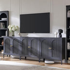 Modern TV Stands for 80 Inch TVs, 92.63" W Wood Entertainment Center w/Adjustable Shelves, Mid Century Modern TV Stand w/Arched Fluted Doors, Media Console Cabinet for Living Room, Dark Grey