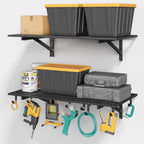 2-Pack 2x4ft Garage Shelving Wall Mounted, 2' x 4' Heavy Duty Garage Storage Shelves with Hooks, 400LB Capacity