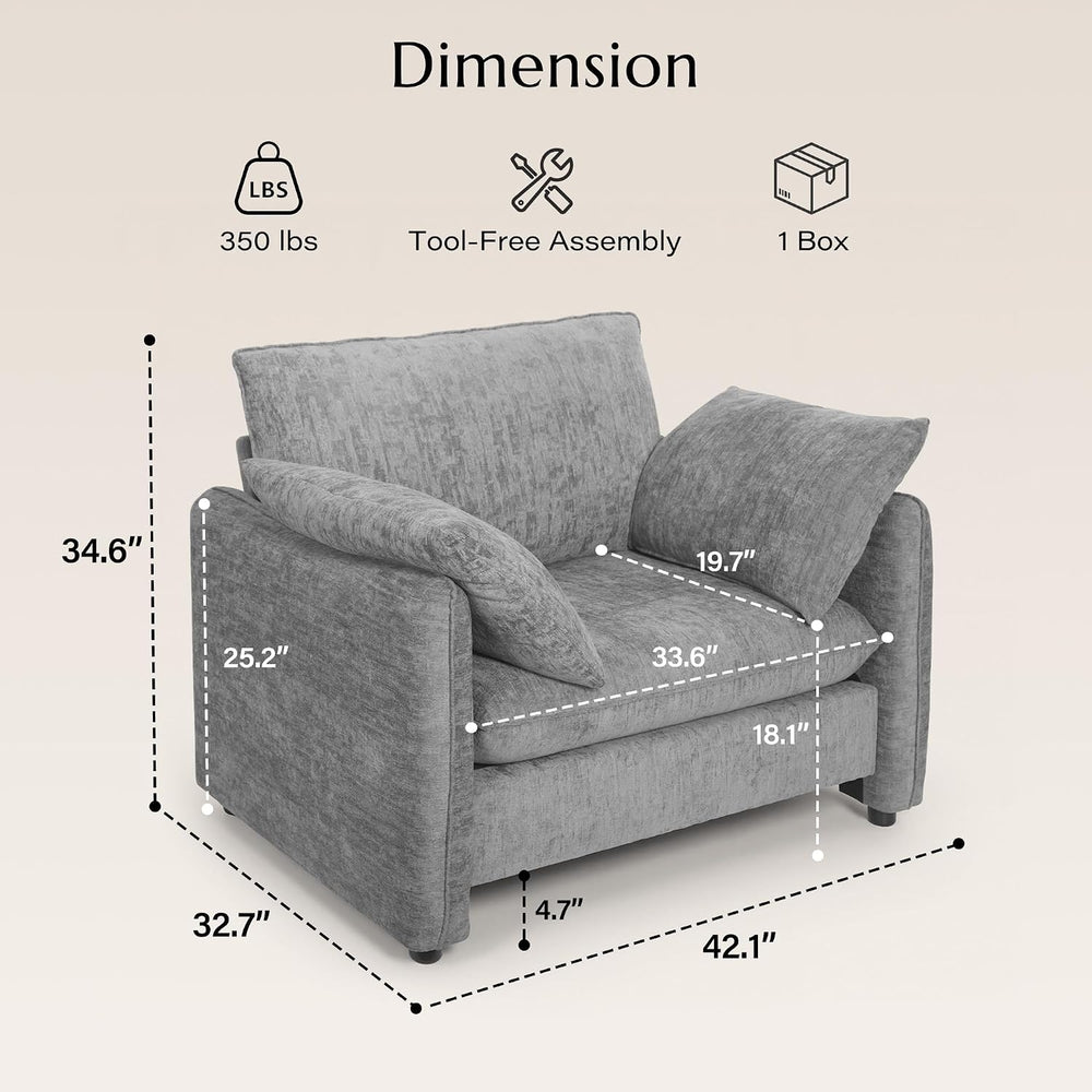 Elegant Oversized Accent Chair for Living Room, 42.1", Chenille, Gray | ...