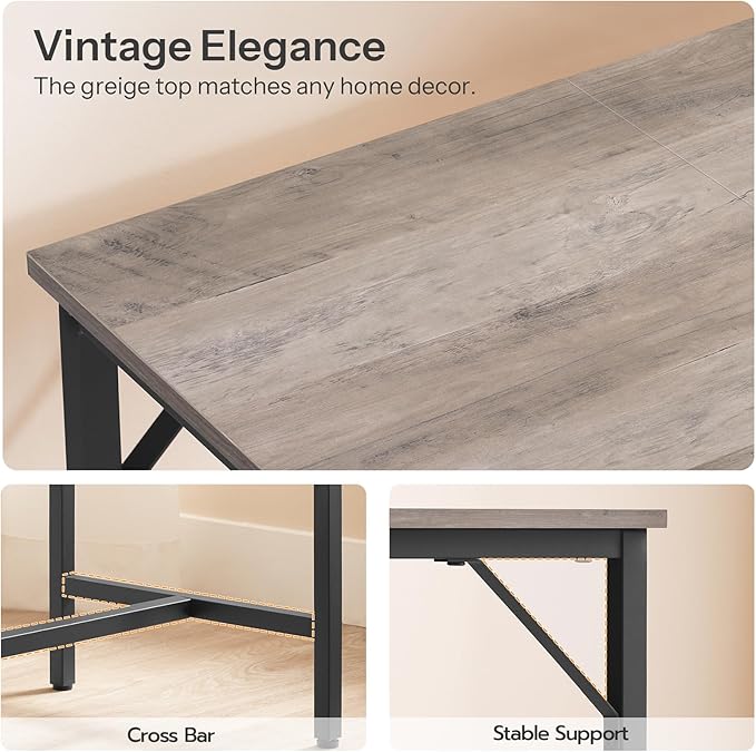 HOOBRO Bar Table with Charging Station, Rectangular Pub Table, High Top Coffee Table, Counter Bar Height Table, Narrow Long Dining Table, 35.4" L x 15.7" W x 35.6" H, Greige BG90UBT01