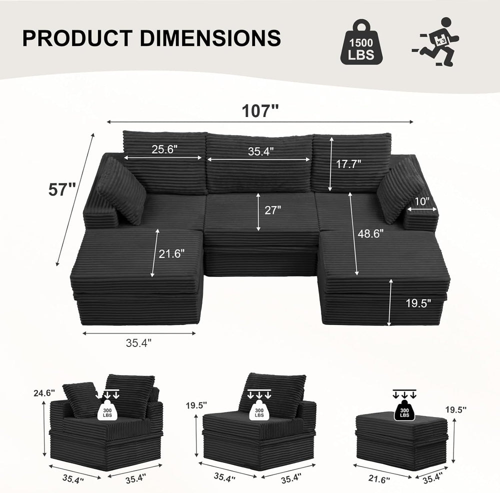 107'' Modular Sectional Sofa, Deep Seat Couch with Storage | Oversize...