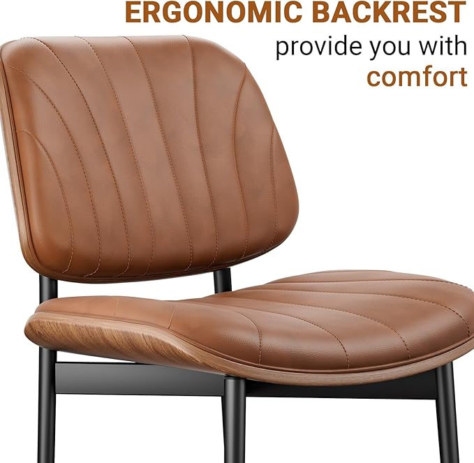 Dining Chairs Set of 4, Mid-Century Modern Upholstered PU Leather Chairs with...