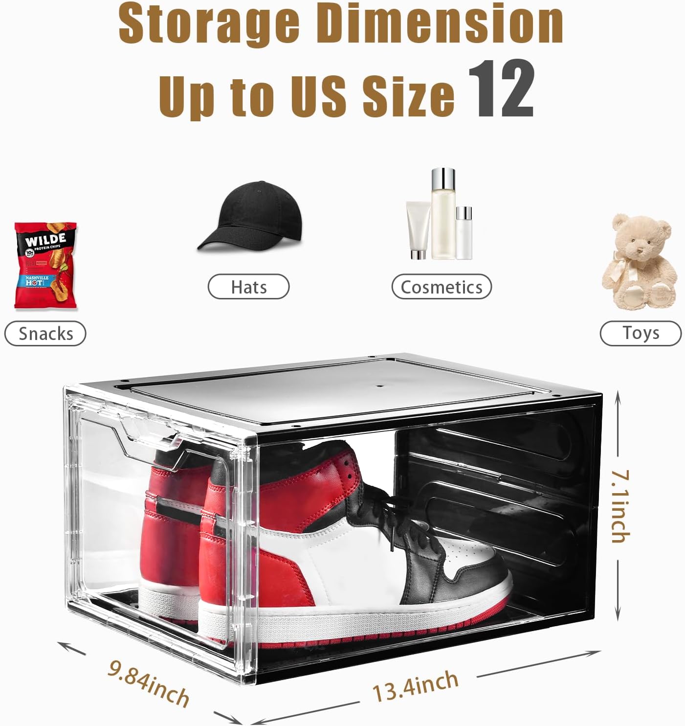 Clemate Upgraded X-Large Shoe Organizer,Shoe Storage Organizer,12 Pack,Shoe Box Clear Plastic Stackable,Drop Front Shoe Box with Clear Door, Shoe Containers For Sneaker Display,Fit up to US Size12